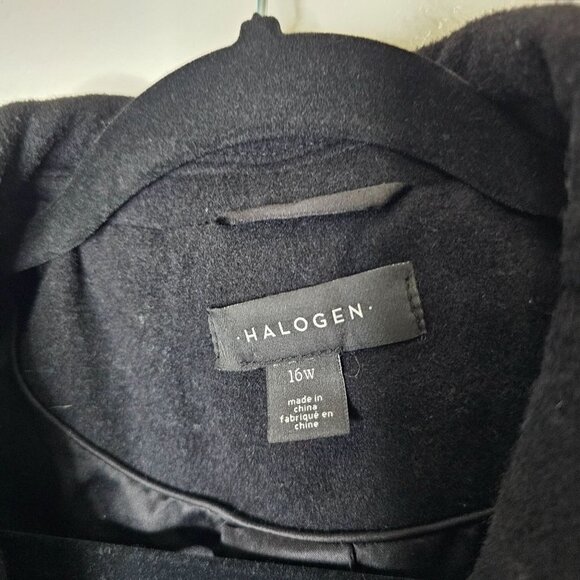 Halogen Size 16W Black Long Wool Blend Single Breasted Button Up Coat 38 Inch - Picture 6 of 11